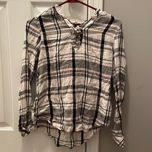 Girls Flannel Long sleeve shirt with hood (size 12-14)